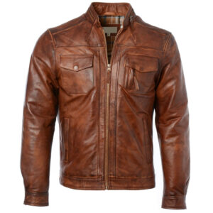 Mens Genuine Buffalo Leather Classic Biker Jacket